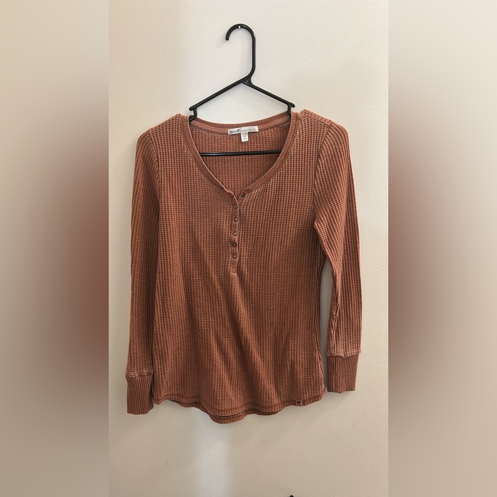 Seven7 Waffle Knit Long Sleeve Top - Rust